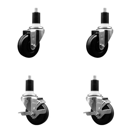 Service Caster 3.5'' Phenolic Wheel Swivel 1-1/2'' Expand Stem Caster Set 2 Brakes, 4PK SCC-EX20S3514-PHS-2-TLB-2-112